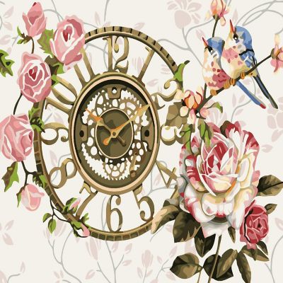 Crafting Spark - Painting by Numbers kit Crafting Spark Clock with Flowers R013 19.69 x 15.75 in Image 1