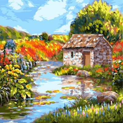 Crafting Spark - Painting by Numbers kit Crafting Spark House near the River A134 19.69 x 15.75 in Image 1