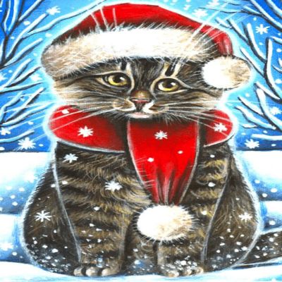 Crafting Spark (Wizardi) - Christmas Cat CS2436 7.9 x 11.8 inches Crafting Spark Diamond Painting Kit Image 1