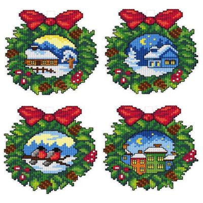 Crafting Spark (Wizardi) - Counted cross stitch kit with plastic canvas "Christmas wreaths" set of 4 designs 7670 Image 1
