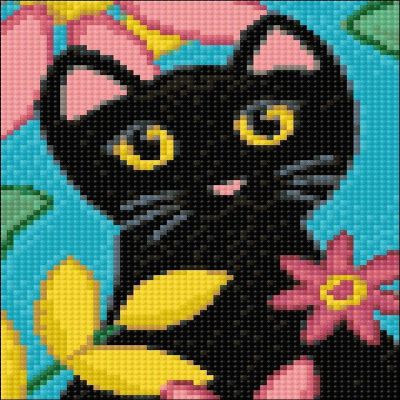 Crafting Spark (Wizardi) - Kitty and Flowers CS2359 5.9 x 7.9 inches Crafting Spark Diamond Painting Kit Image 1
