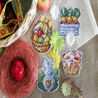 Crafting Spark (Wizardi) - Rabbit and Carrots. Magnets SR-499 Plastic Canvas Counted Cross Stitch Kit Image 1