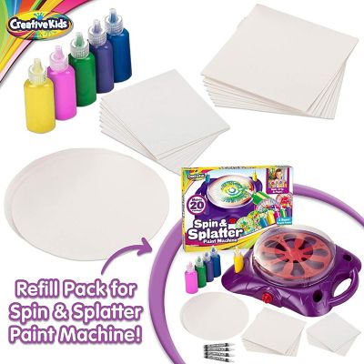 Creative Kids Spin & Paint Refill Pack - 8 x Large Cards - 8 x Small Cards - 4 x Round Cards - 5 Bottles of Colored Paint Image 1