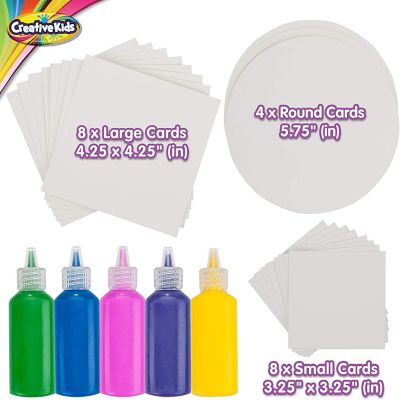 Creative Kids Spin & Paint Refill Pack - 8 x Large Cards - 8 x Small Cards - 4 x Round Cards - 5 Bottles of Colored Paint Image 2