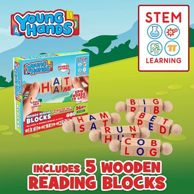 Creative Kids Wooden Reading Blocks - Set of 5 Spinning Alphabet Blocks for Kids, Toddlers Image 3