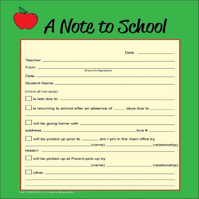 Creative Shapes Etc. - Note To School - Notes To Parents Image 1