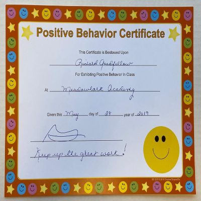Creative Shapes Etc. - Recognition Certificate - Positive Behavior Image 2