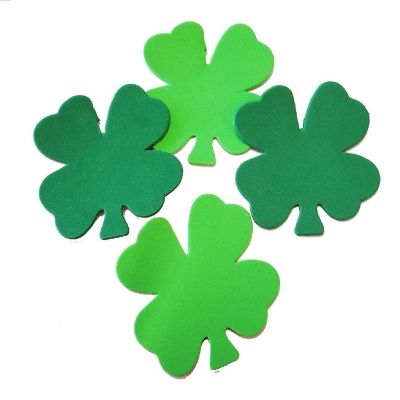 Creative Shapes Etc. - Small Assorted Color Creative Foam Craft Cut-outs - Assorted Green Four Leaf Clover Image 1