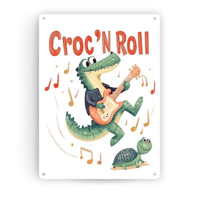 Croc_ N Roll Vertical Tin Sign Wall Decor by Dancing Littles Jungle - Size 12x16 inch Image 1