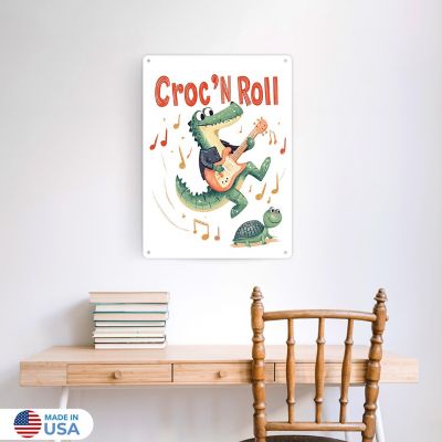 Croc_ N Roll Vertical Tin Sign Wall Decor by Dancing Littles Jungle - Size 12x16 inch Image 1