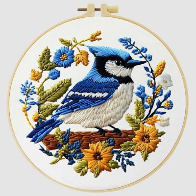 Cross Stitch Kits for Beginners Bluejay - 20cm with Frame Image 1