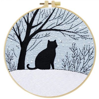 Cross Stitch Kits for Beginners Cat In Snow - 20cm with Frame Image 1