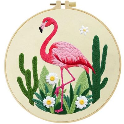 Cross Stitch Kits for Beginners Flamingo - 20cm with Frame Image 1