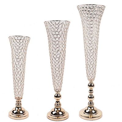 Crystal Beaded Trumpet Vases Image 1