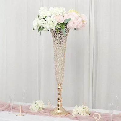 Crystal Beaded Trumpet Vases Image 1