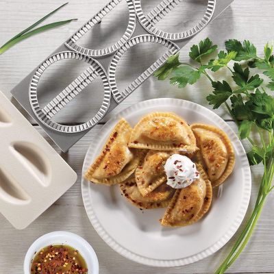 CucinaPro Pierogi Maker w Tray and Press - Makes 6 Pierogis, Dumplings, Potstickers or Pastry at Once - Stainless Steel, Durable Construction, Portable Set and Image 1