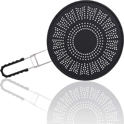 CucinaPro Silicone Splatter Screen- Multi Use XL 11.5" Oil and Grease Shield Guard and Strainer w Foldable Handle for Easy Storage - Fits Most Frying Pans Image 1