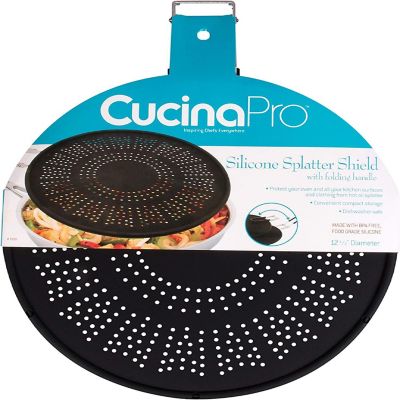 CucinaPro Silicone Splatter Screen- Multi Use XL 11.5" Oil and Grease Shield Guard and Strainer w Foldable Handle for Easy Storage - Fits Most Frying Pans Image 1