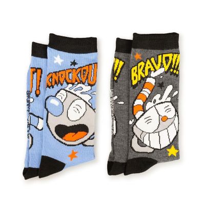 Cuphead Adult Crew Sock  Cuphead and Mugman Socks  2-Pack Bravo and Knockout Image 1