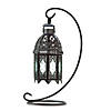 Curled Metal Stand With Black Moroccan Candle Lantern 13" Tall Image 1