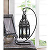 Curled Metal Stand With Black Moroccan Candle Lantern 13" Tall Image 1