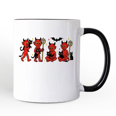 Cute Red Devils and Cats Mug, Vintage Halloween Gift Image 1