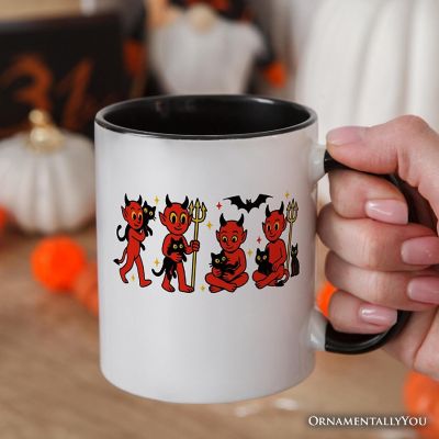Cute Red Devils and Cats Mug, Vintage Halloween Gift Image 2