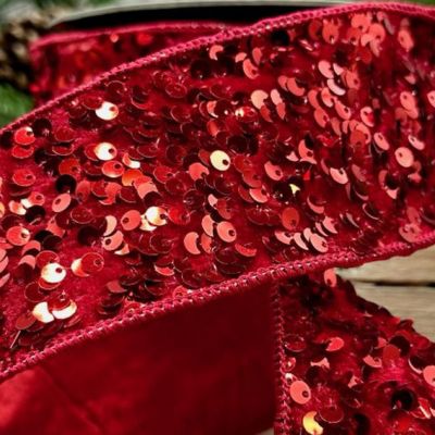 D. Stevens 2.5" Red Metallic Sequin Ribbon, Wired Edge &amp;#8212; 10 Yards Image 1