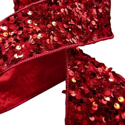 D. Stevens 2.5" Red Metallic Sequin Ribbon, Wired Edge &amp;#8212; 10 Yards Image 2