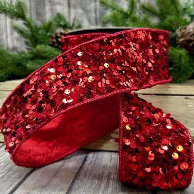 D. Stevens 2.5" Red Metallic Sequin Ribbon, Wired Edge &amp;#8212; 10 Yards Image 3