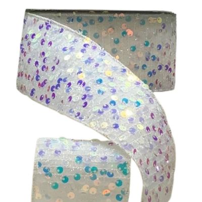 D. Stevens 2.5" White Sequin Tinsel Ribbon with Wired Edges, 10 Yards Image 1