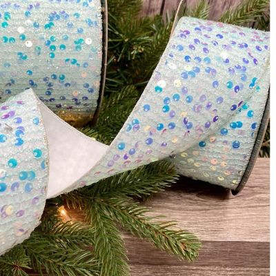 D. Stevens 2.5" White Sequin Tinsel Ribbon with Wired Edges, 10 Yards Image 2
