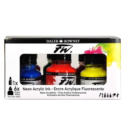 Daler-Rowney FW Acrylic Ink Set 6/Pkg-Neon Image 2