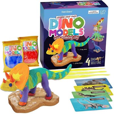 Dan&Darci - Dino Models, Clay Craft Kit - Build a Dinosaur Gifts for Boys & Girls - Build 4 Dinos with Air Dry Magic Modeling Clay Model Set Image 1