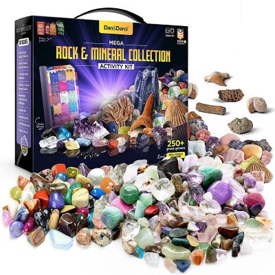 Dan&Darci Mega Rock Collection for Kids - Includes 250+ Bulk Rocks, Gemstones & Crystals Plus Genuine Fossils and Minerals Image 1