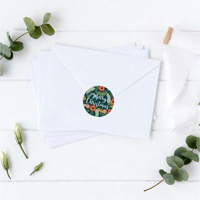 Dark Aqua Pine Cones Xmas Circle Labels Image 1