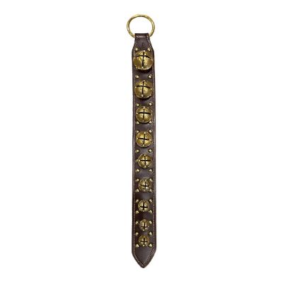 Dark Brown Solid Brass Bells Studded Natural Leather Sleigh Bell Door Hanger USA Image 1