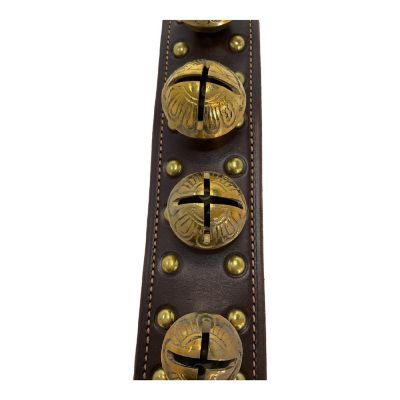 Dark Brown Solid Brass Bells Studded Natural Leather Sleigh Bell Door Hanger USA Image 3