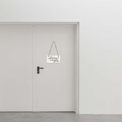 Darware Meeting in Progress / Do Not Disturb Wood Sign (White), Reversible Home and Office Meeting Door Hanger Image 3