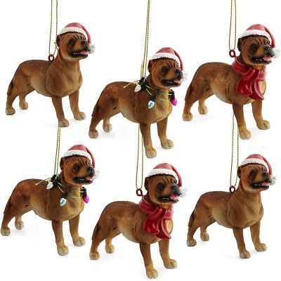 Darware Pitbull Dog Christmas Ornament (Set of 6); Dog Figurine Hanging Christmas Tree Decorations Wearing Santa Hats Image 1