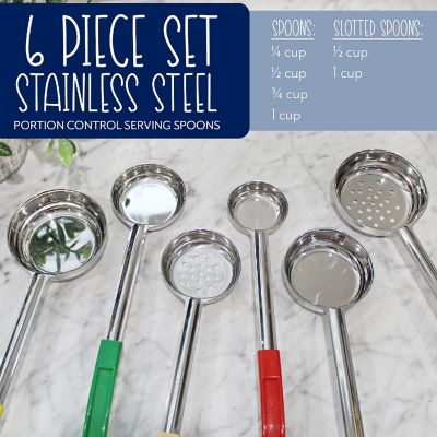 Darware Portion Control Serving Spoons (6-Piece Ladle Set); w 1/4 Cup, 1/2 Cup, 3/4 Cup & 1 Cup (2, 4, 6, 8 oz) & 1/2 & 1 Cup Utensils/Spoodles Image 1