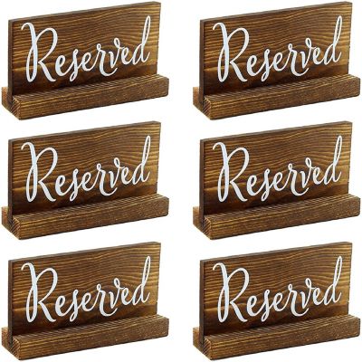 Darware Wooden Reserved Signs for Tables (6-Pack, Brown); Rustic Real Table Signs with Sign Holders for Weddings, Special Events, and Restaurant Use Image 1