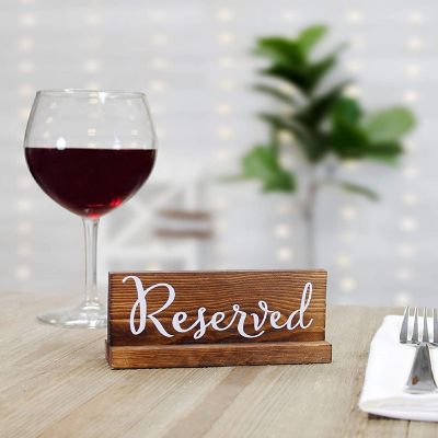 Darware Wooden Reserved Signs for Tables (6-Pack, Brown); Rustic Real Table Signs with Sign Holders for Weddings, Special Events, and Restaurant Use Image 1
