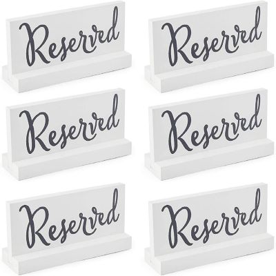 Darware Wooden Reserved Signs for Tables (6-Pack, White); Rustic Real Table Signs with Sign Holders for Weddings, Special Events, and Restaurant Use Image 1
