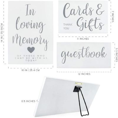 Darware Wooden Wedding Reception Signs (Set of 3, Rustic White); for Guests, Gifts, and Memorial Image 2