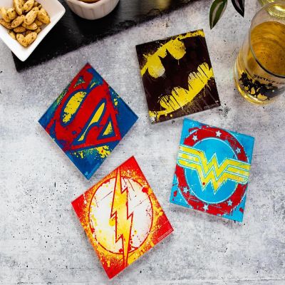 DC Comics Graffiti Superhero Logos Glass Coasters  Set of 4 Image 1