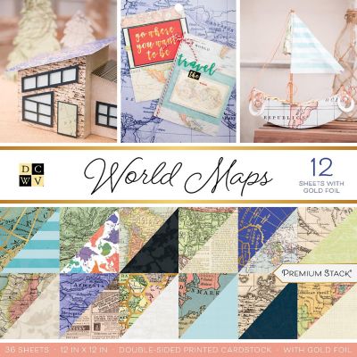 DCWV Double-Sided Cardstock Stack 12"X12" 36/Pkg-World Maps W/Foil Accents Image 1