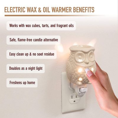 Deco Plug-in Electric Mini Owl Candle Warmers, 2 Wax & Tart Warmer for Indoor Decor, Includes 4 Wax Cubes and Halogen Bulb- Freshen Home or Office w Desired Fra Image 1