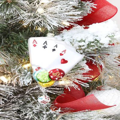 Decorae Glass Poker Ornament Set (3-Piece Set with Playing Cards, Cigar, and Tequila Bottle); Christmas Tree Decorations in Honor of Poker Night Image 1