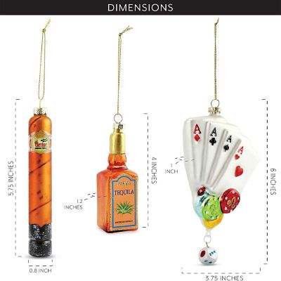 Decorae Glass Poker Ornament Set (3-Piece Set with Playing Cards, Cigar, and Tequila Bottle); Christmas Tree Decorations in Honor of Poker Night Image 2